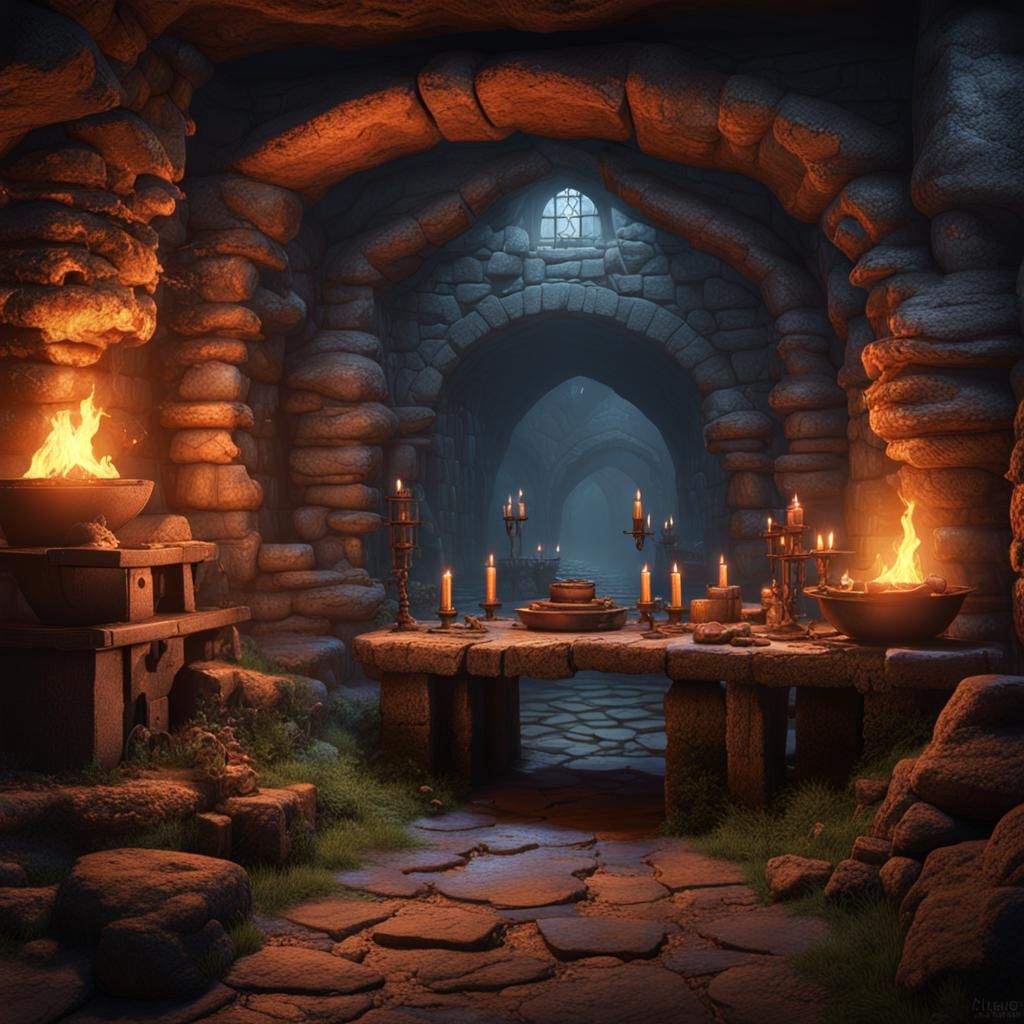 Ancient Medieval Forge Lair: Detailed Matte Painting