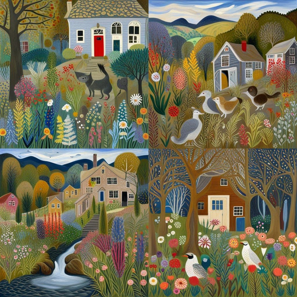 Animal Village Landscape as Naive Art