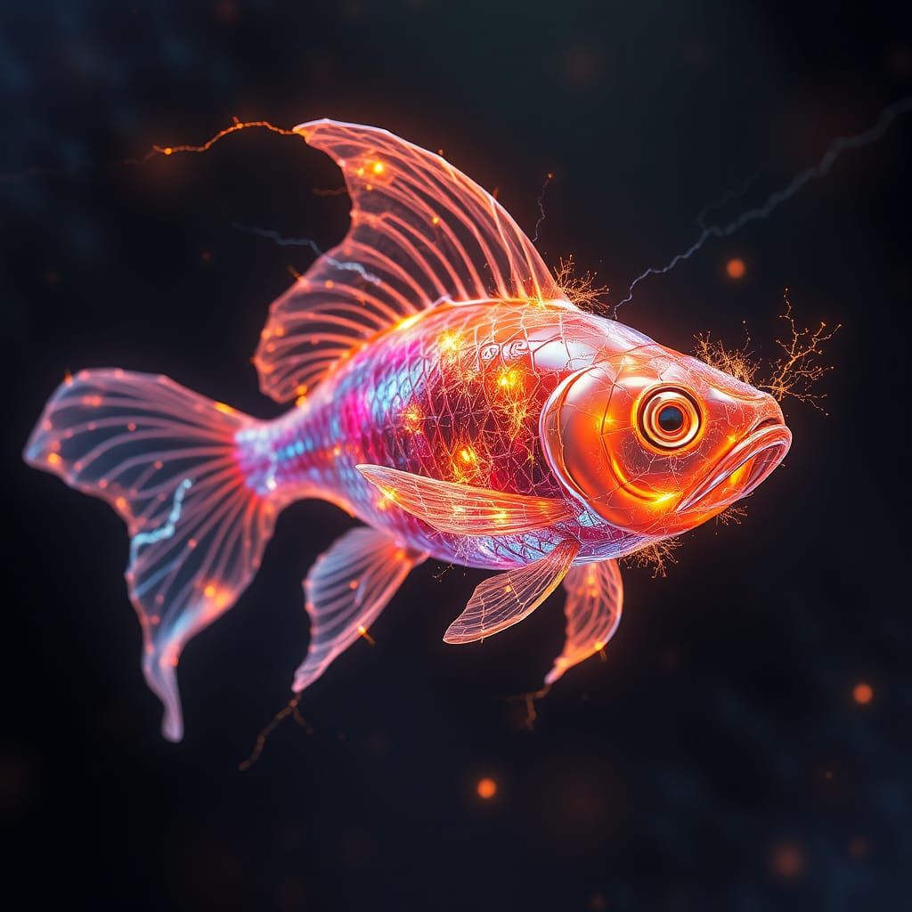 Ethereal Electric Goldfish in Fantasy Concept Art Style