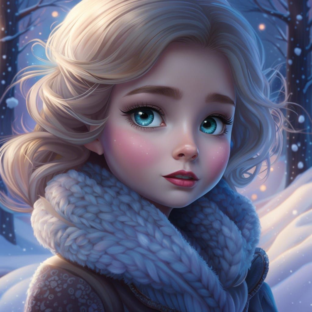 Magical Winter Portrait of a Cute Girl in 8k