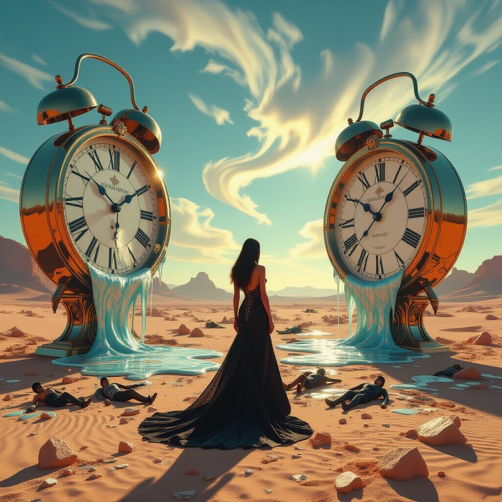 Surreal Desert Clocks in Avant-Garde Style