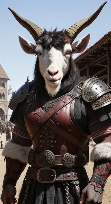 Gnarly Goat-Snouted Warrior in Market Place