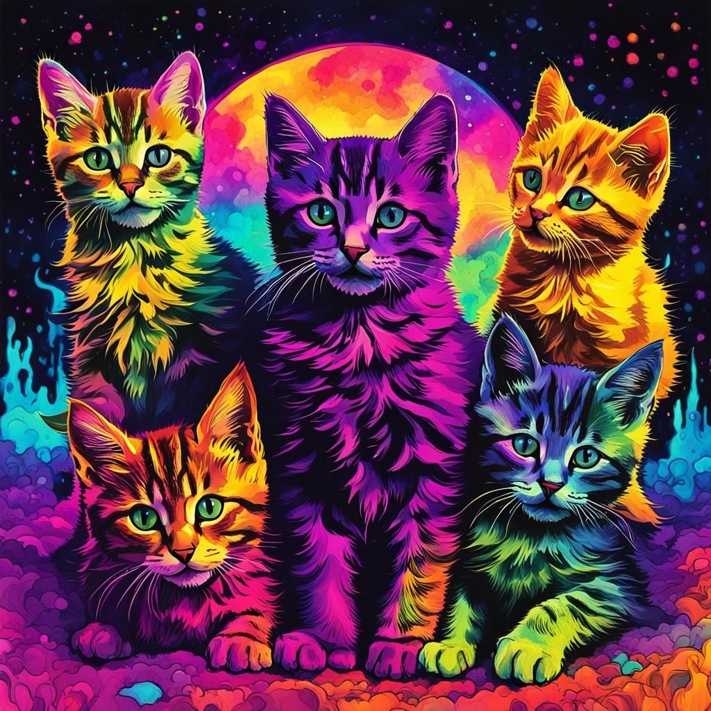 Psychedelic Kittens Album Cover Art in Vivid Colors