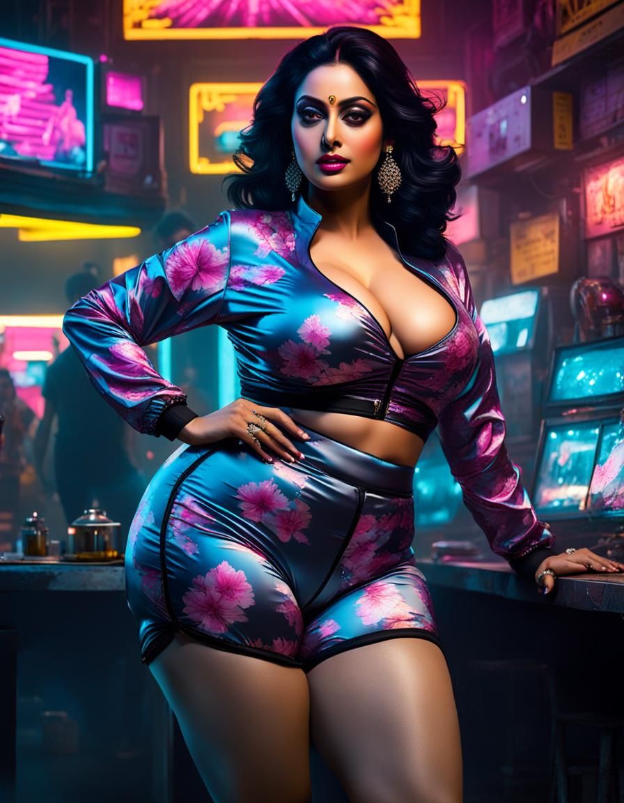 Curvy Plus Size Indian Woman in Cyberpunk Style