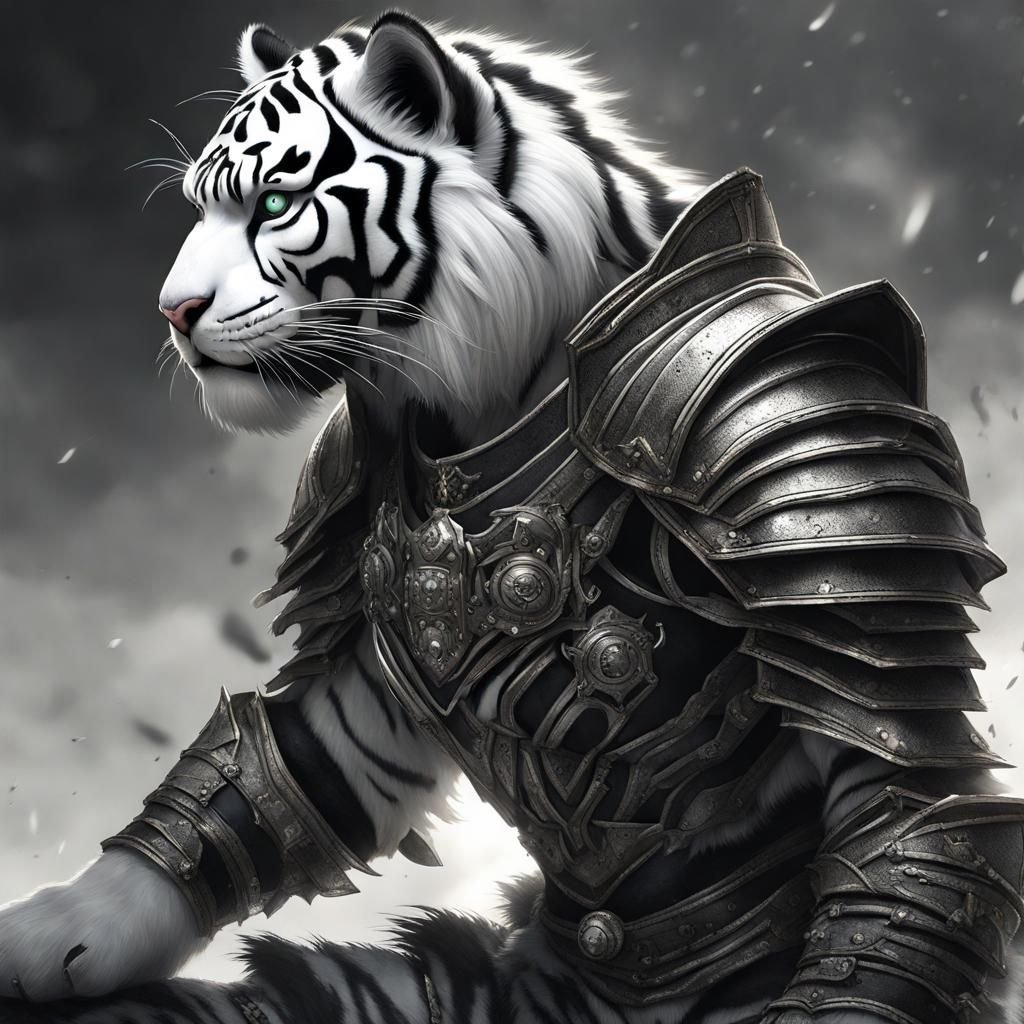 Armored Tiger Furry Portrait in Dark Fantasy Style