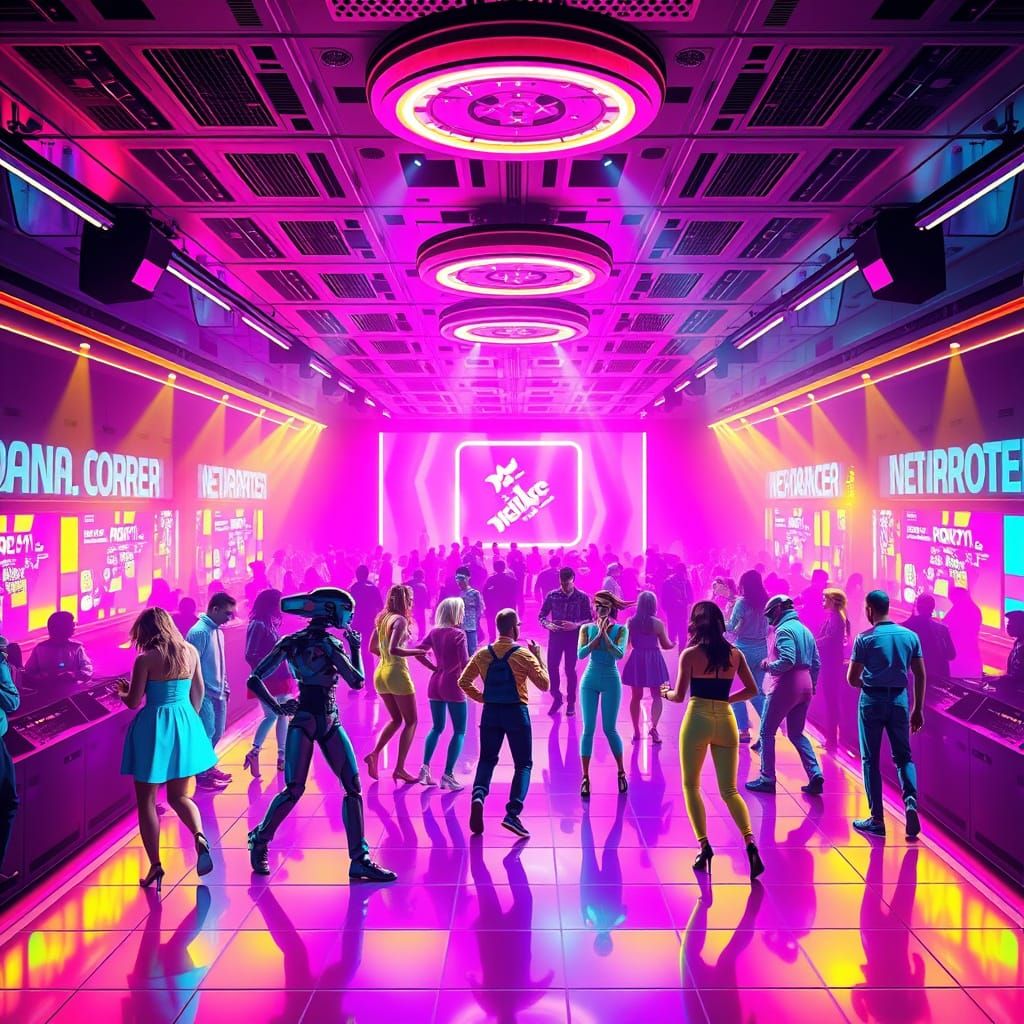 Futuristic Disco Dance Floor in Retro-Futuristic Style