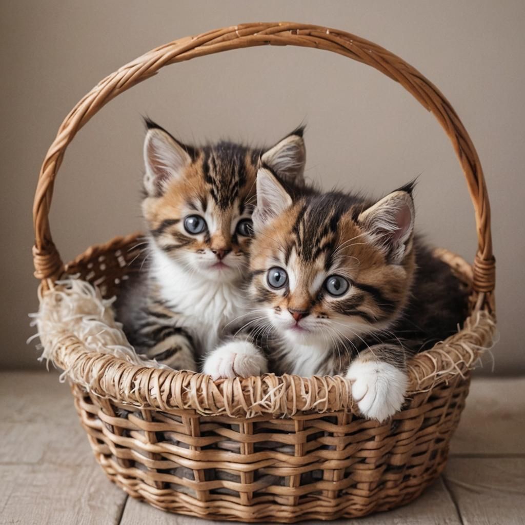 Cute Kittens Playing in a Basket
