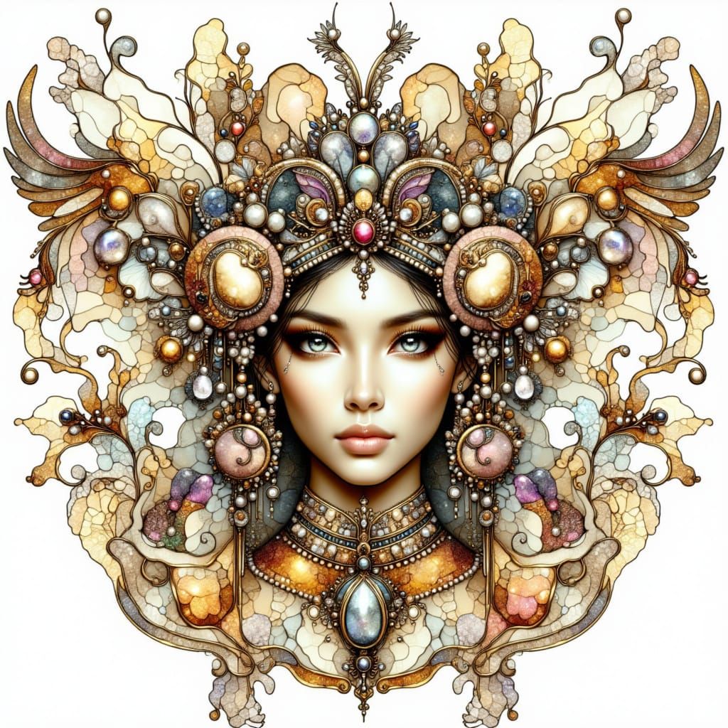 Abstract Sculpture Portrait in Crinkled Metallic Style