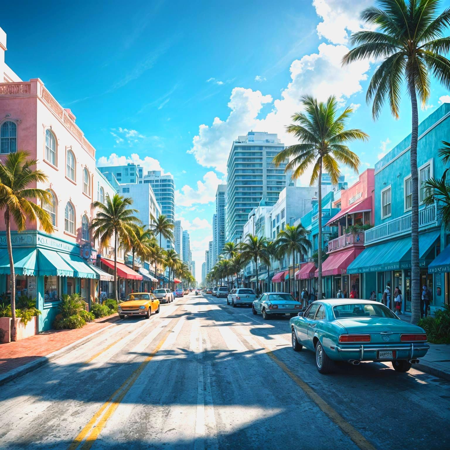 Miami South Beach Street Scene: Digital Matte Painting