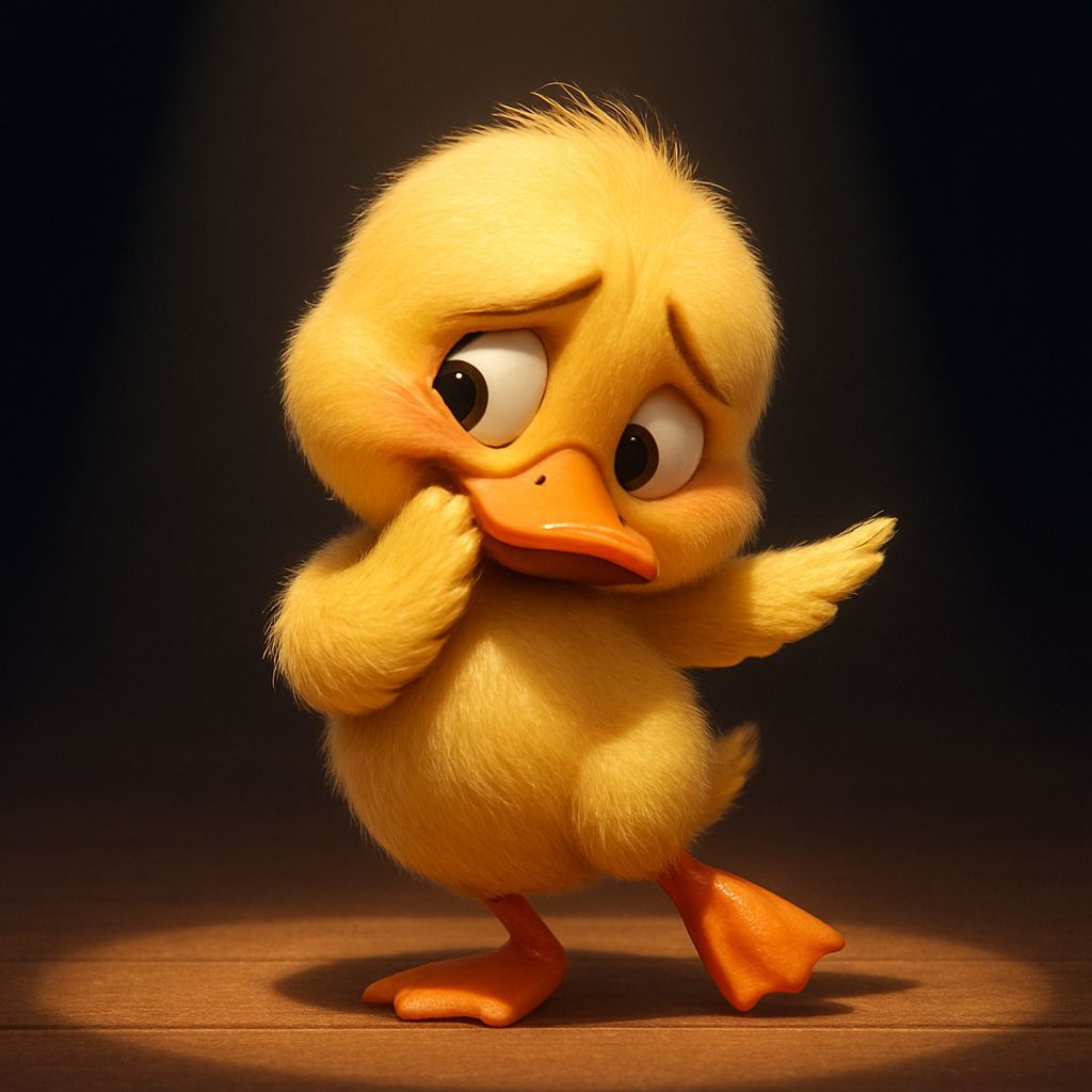 Shy Duckling Dancing in Spotlight, Pixar Style