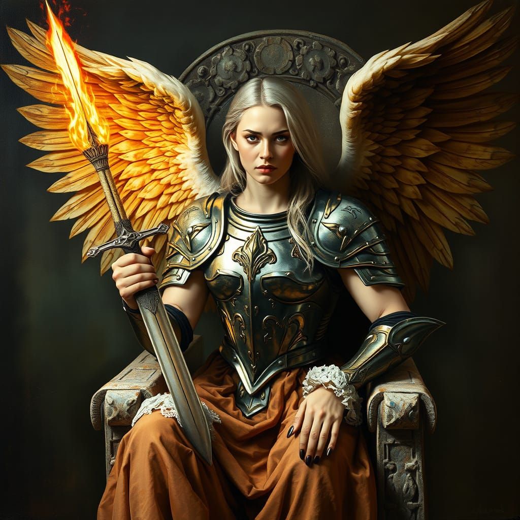 Majestic Angel Descends from the Heavens in Renaissance-Styl...