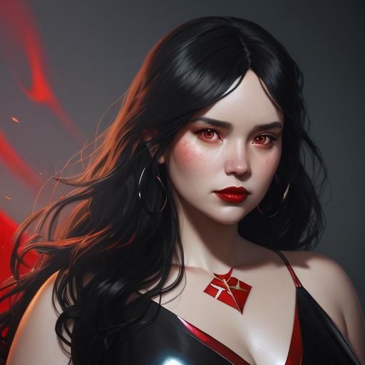 Curvy Woman in Red Dress, Digital Art Portrait