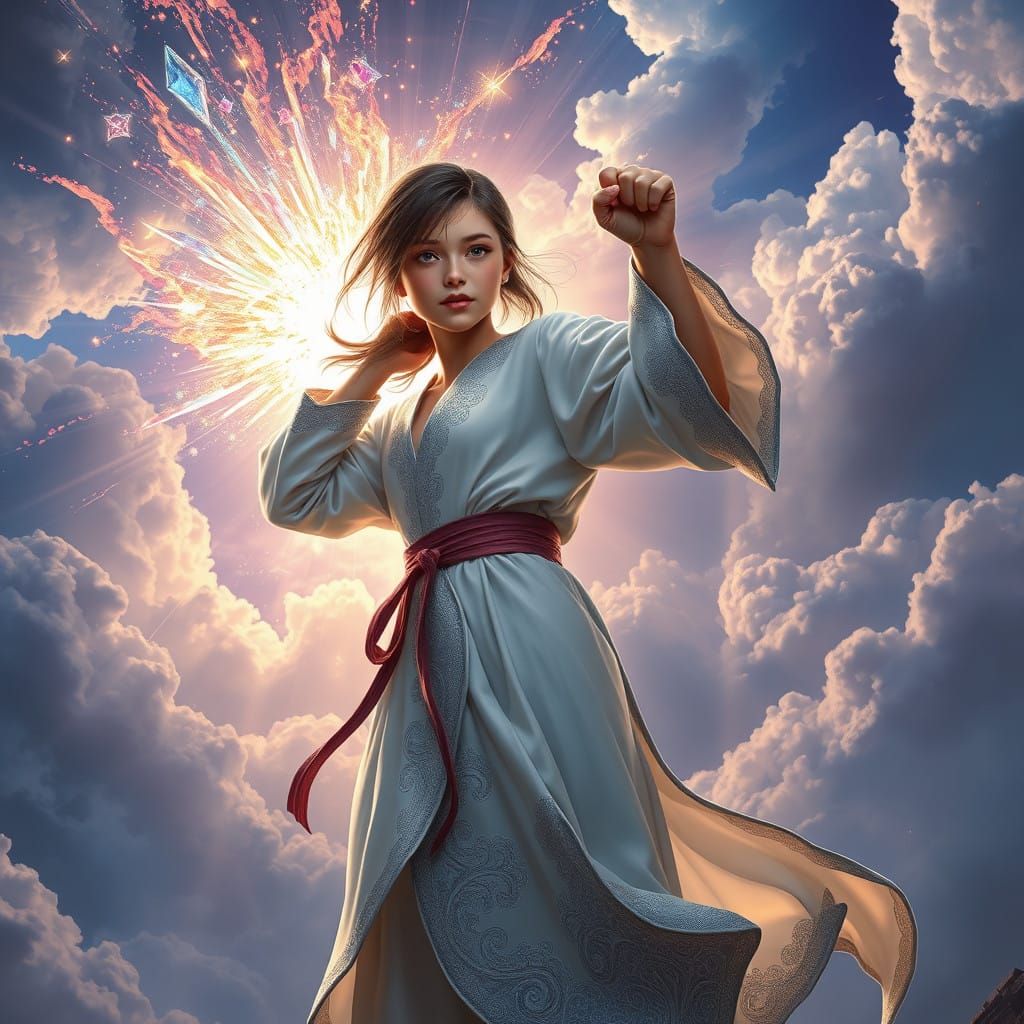 Heroic Fantasy Girl Unleashes Magical Energy into the Tumult...