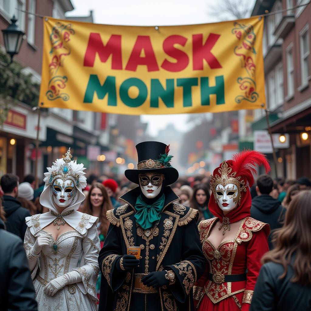 Vibrant Mask Month Festival with Ornate Costumes