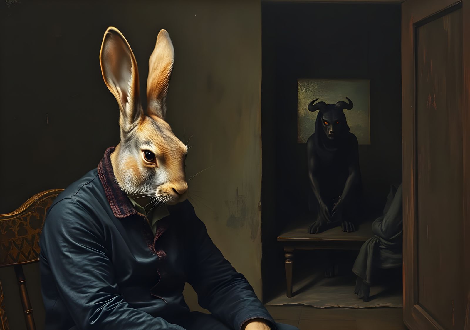 Man Confronts Dark Demon in Renaissance-Inspired Oil Paintin...