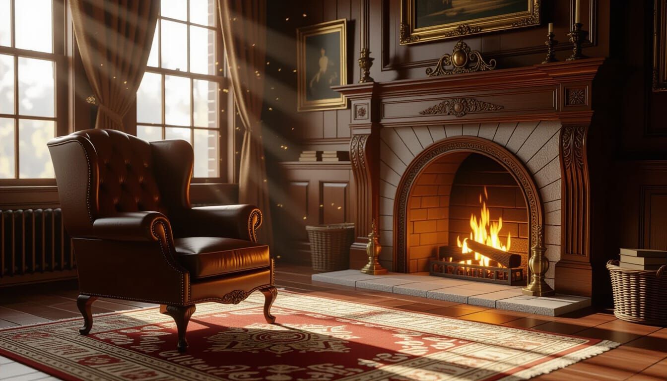 Cozy Historical Interior with Fireplace and Armchair