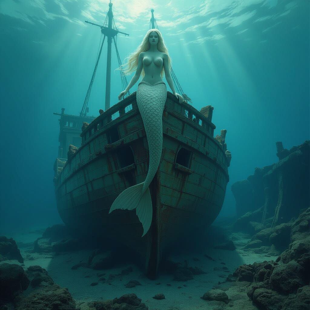 Underwater Shipwreck With Ivory Mermaid Figurehead