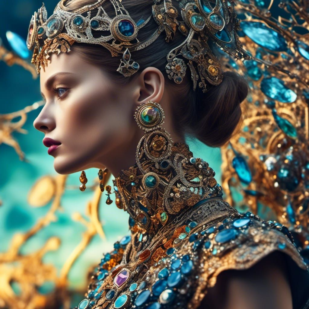 Hyperrealistic Portrait of Woman in Futuristic Jewelry