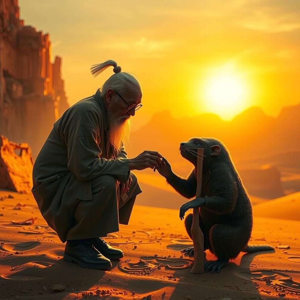 Surreal Sunset with Philosopher and Mole in Impressionistic ...