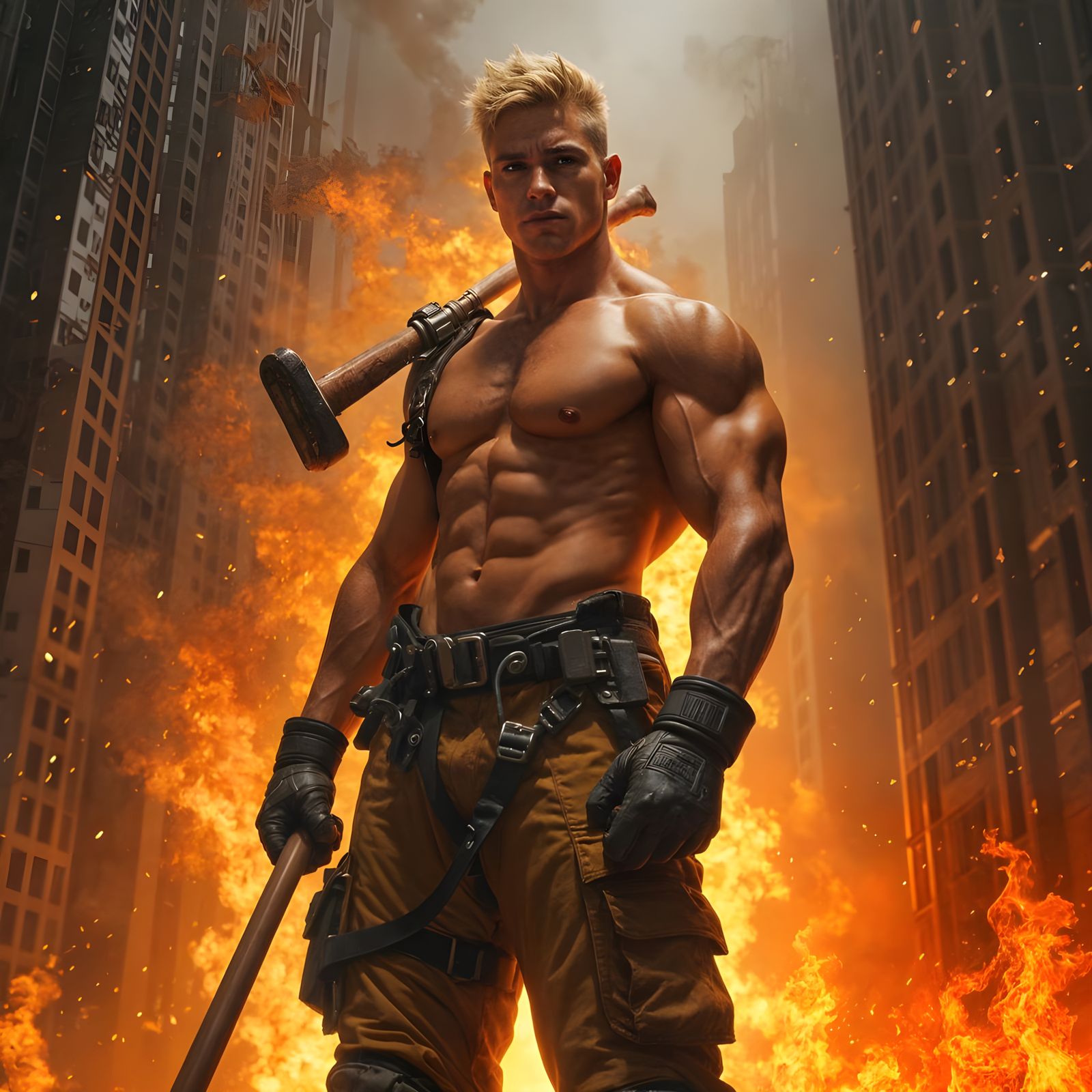 Firefighter in Inferno: Hyperrealistic Digital Art