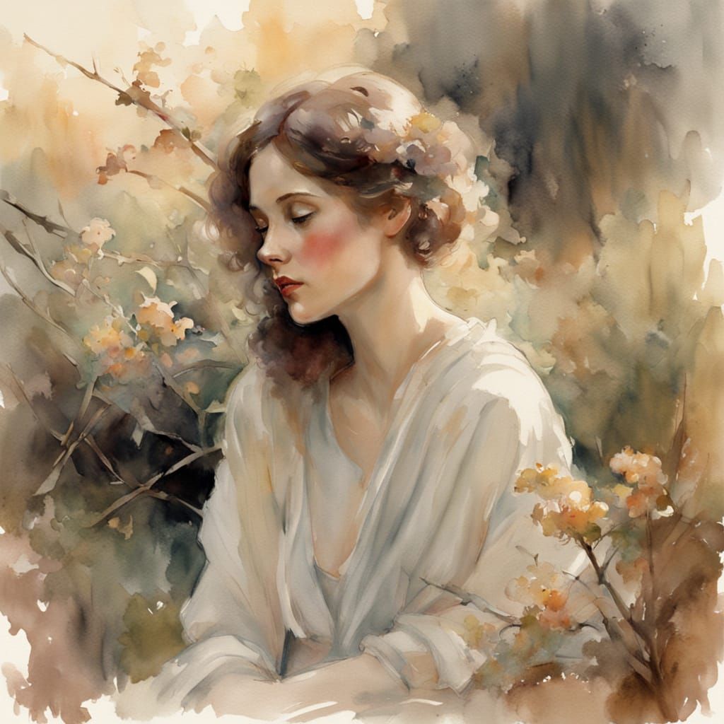 Ethereal Dawn Portrait in Soft Watercolor Style