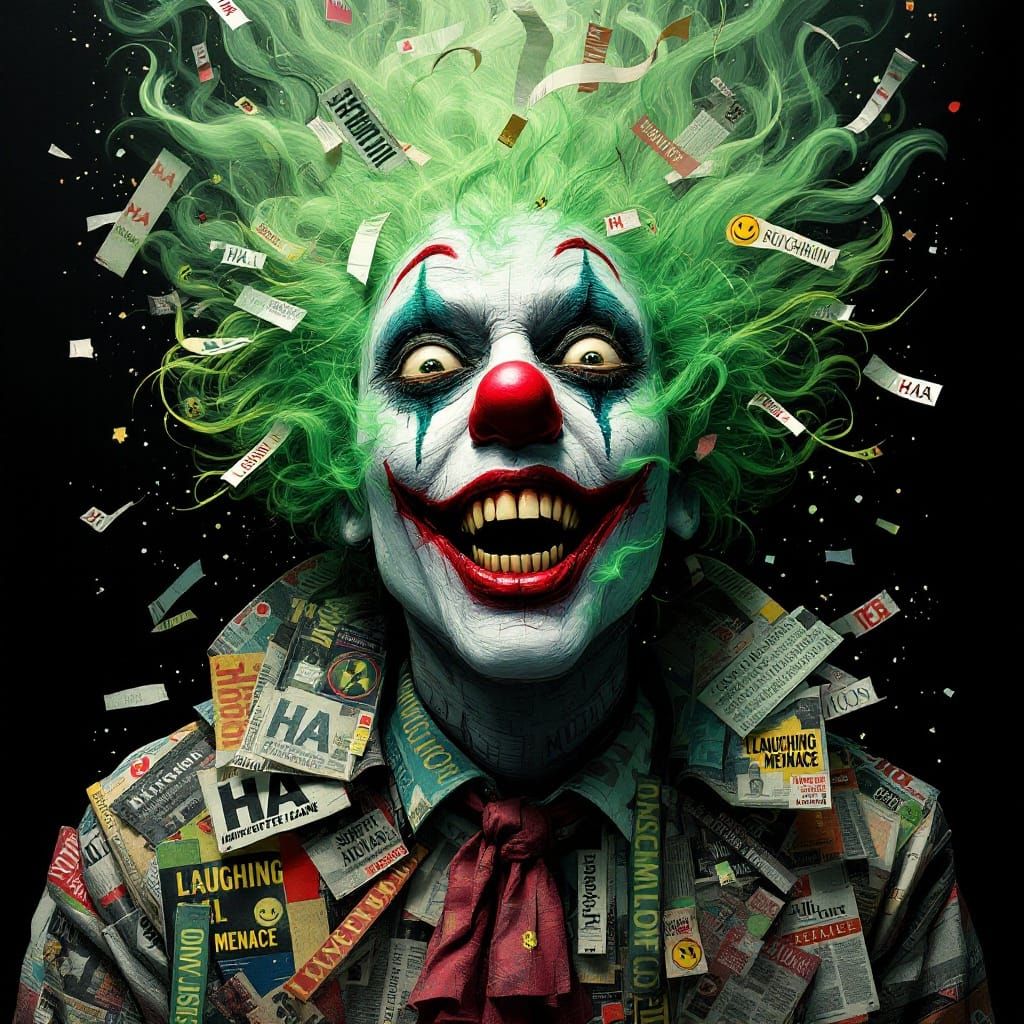 Unsettling Clown Figure in Dark Surreal Collage