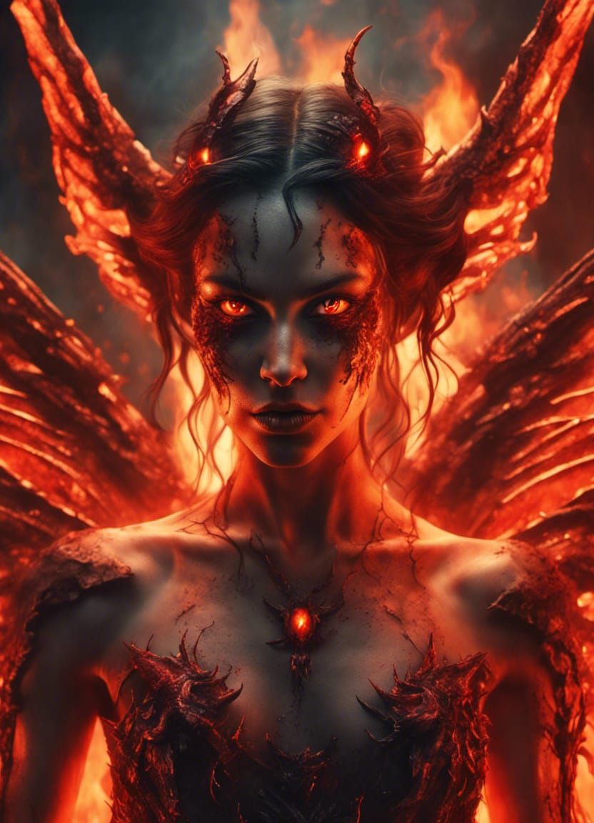 Detailed Demon Fairy Portrait in Hell