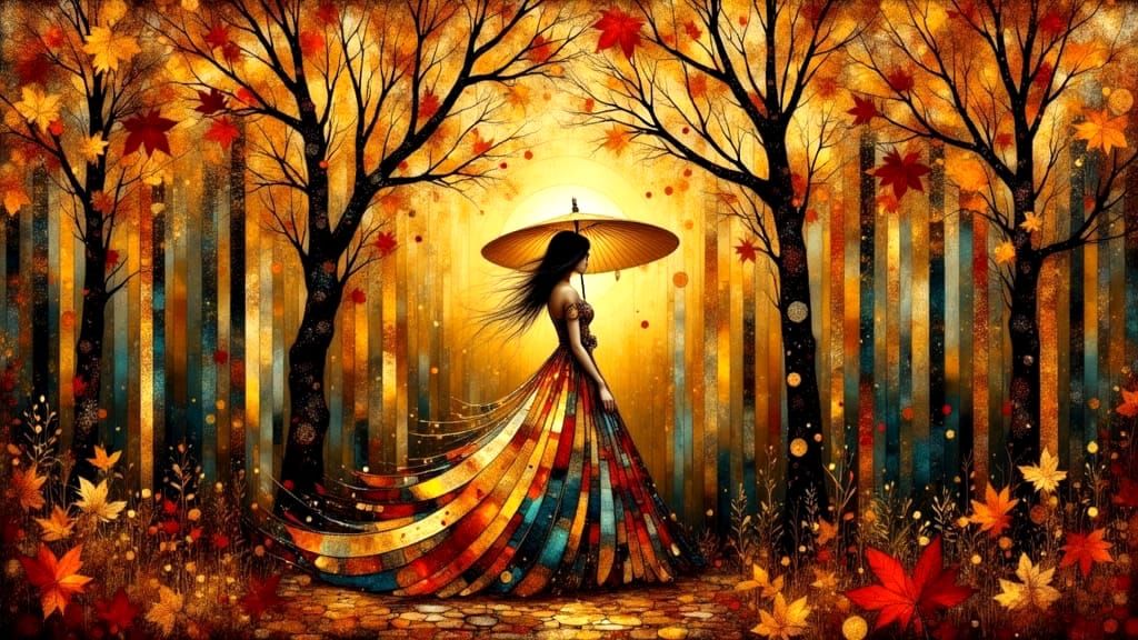 Ethereal Goddess of Autumn in Golden Klimt Style