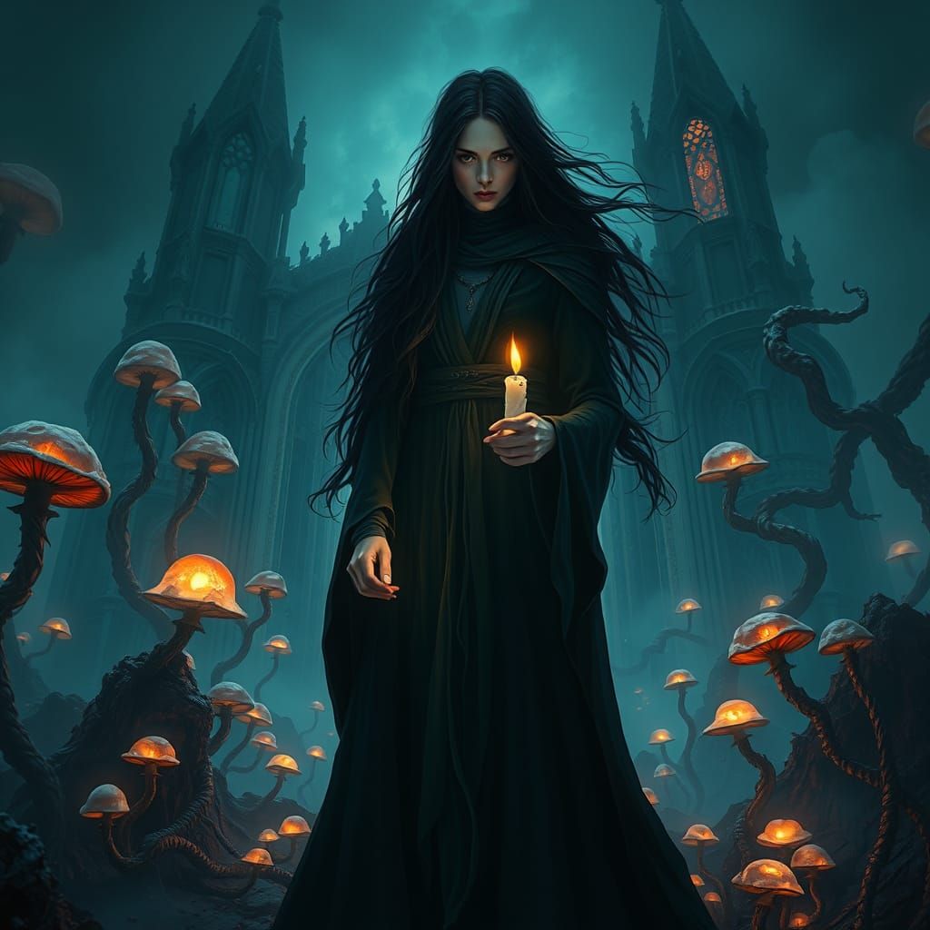 Dark Sorceress in Lovecraftian Ruins