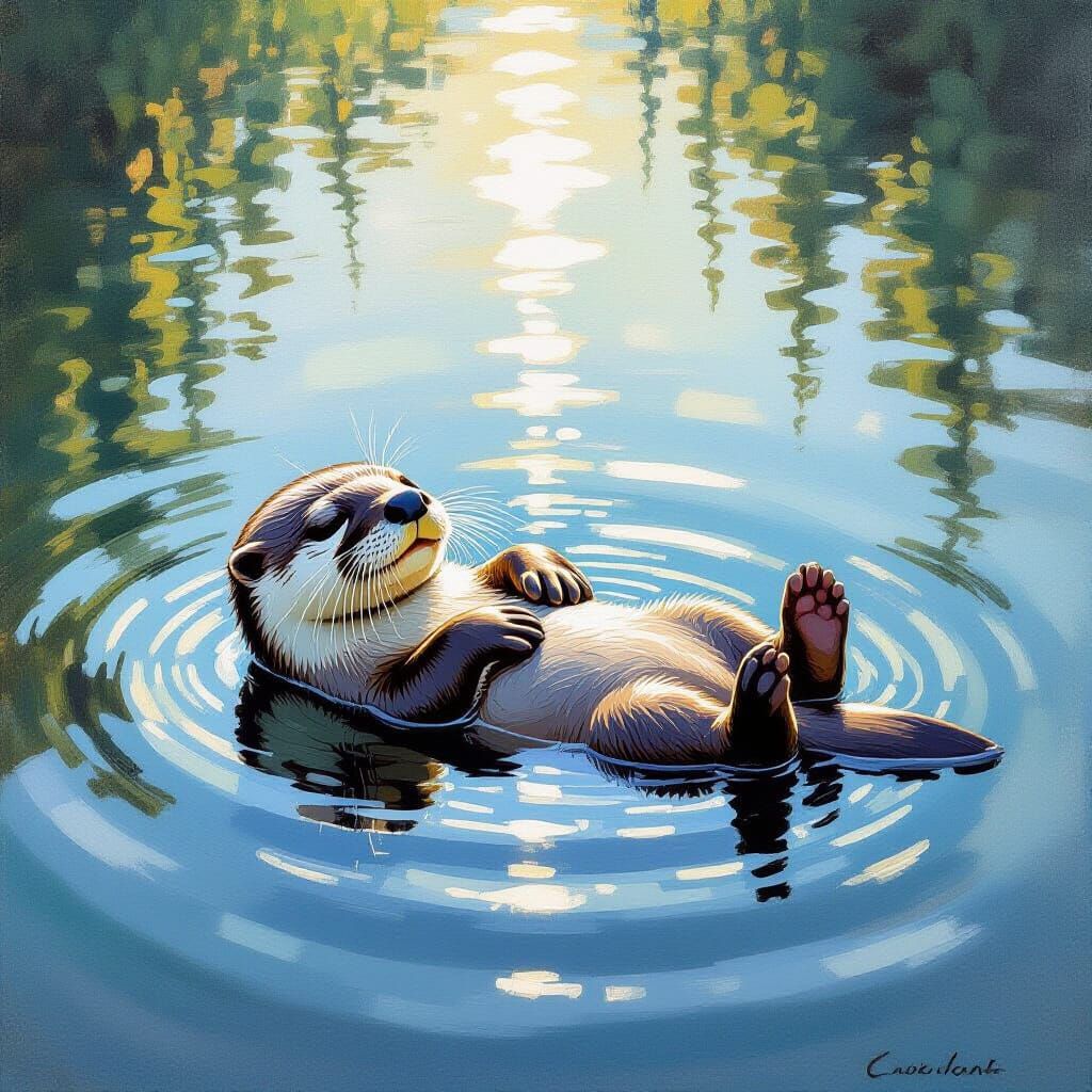 Adorable Baby Otter Sleeping in Serene Water