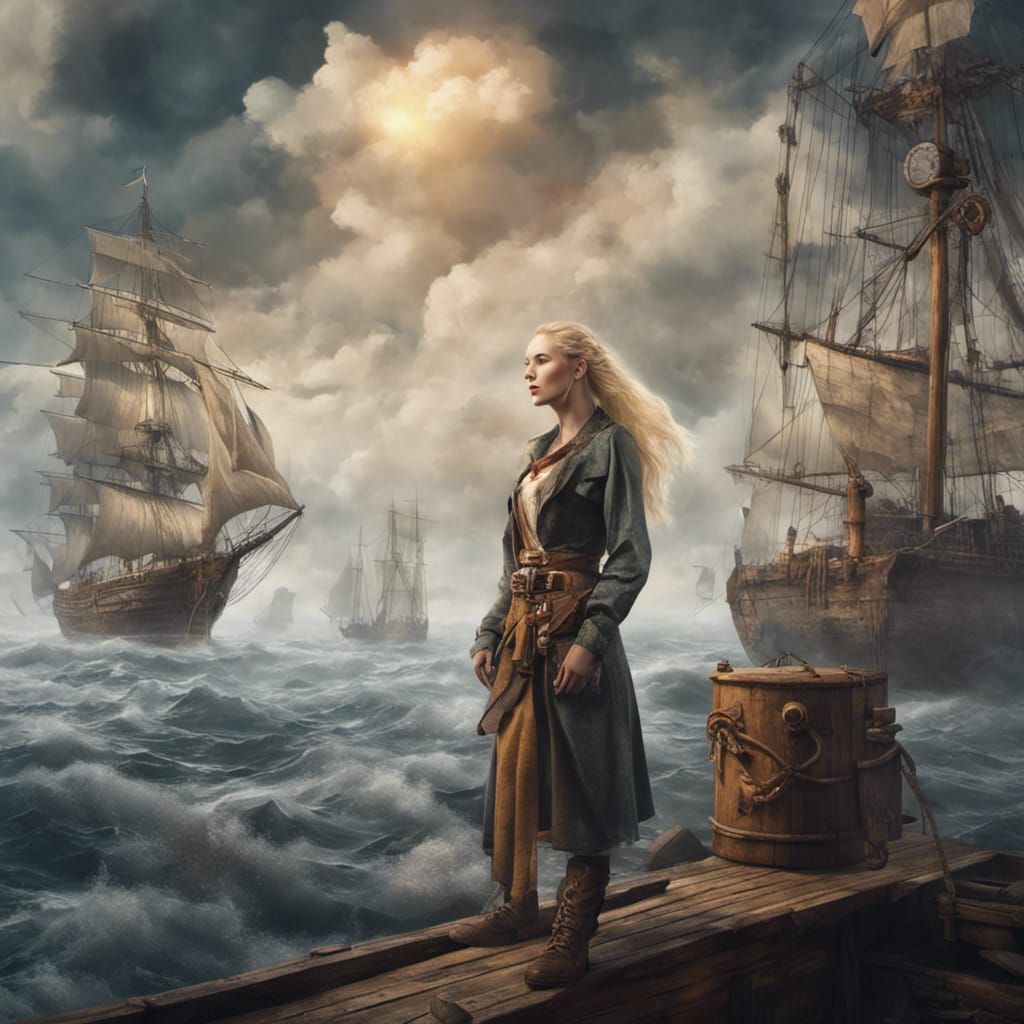 Fantasy Archeologist Overlooking Cloud Combat in Detailed Ma...