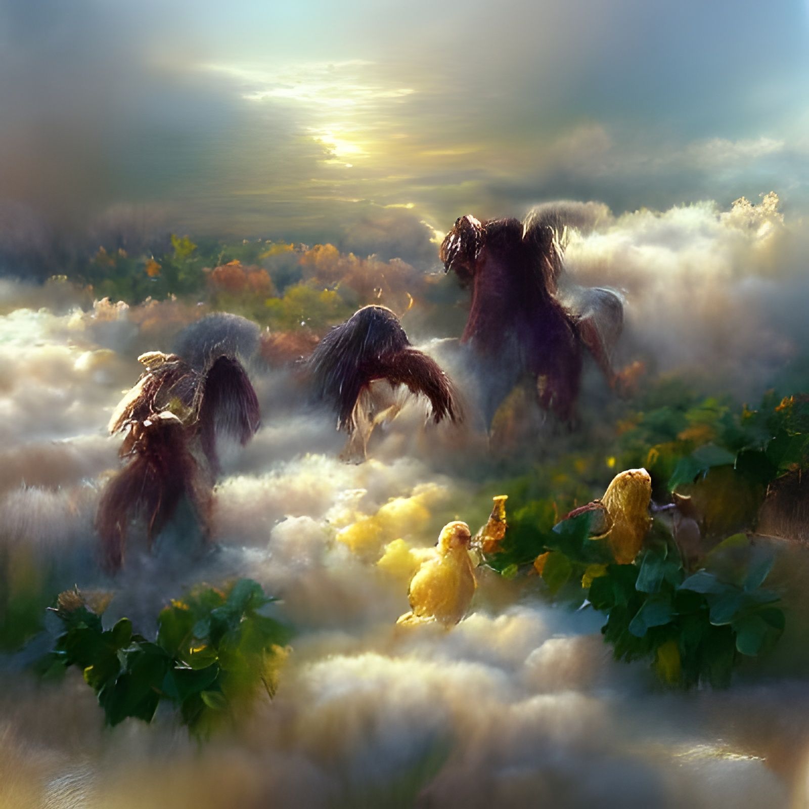 Ethereal Vineyard Fantasy with Angels and Demons