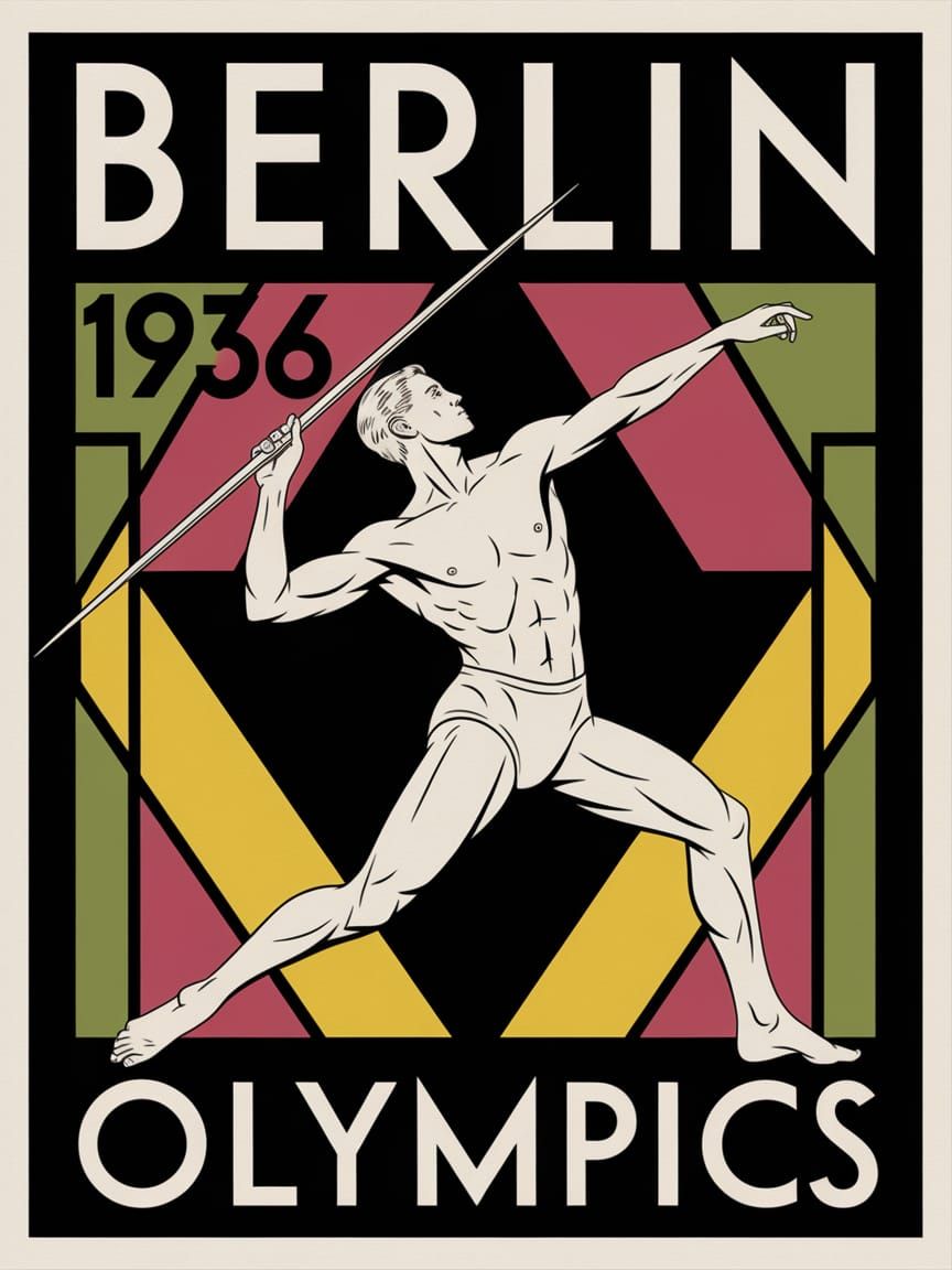 Art Deco Poster of Javelin Thrower at Berlin 1936 Olympics