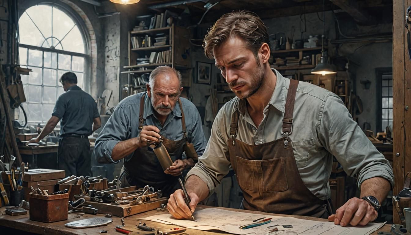 Men at Work in Hyperrealistic Style