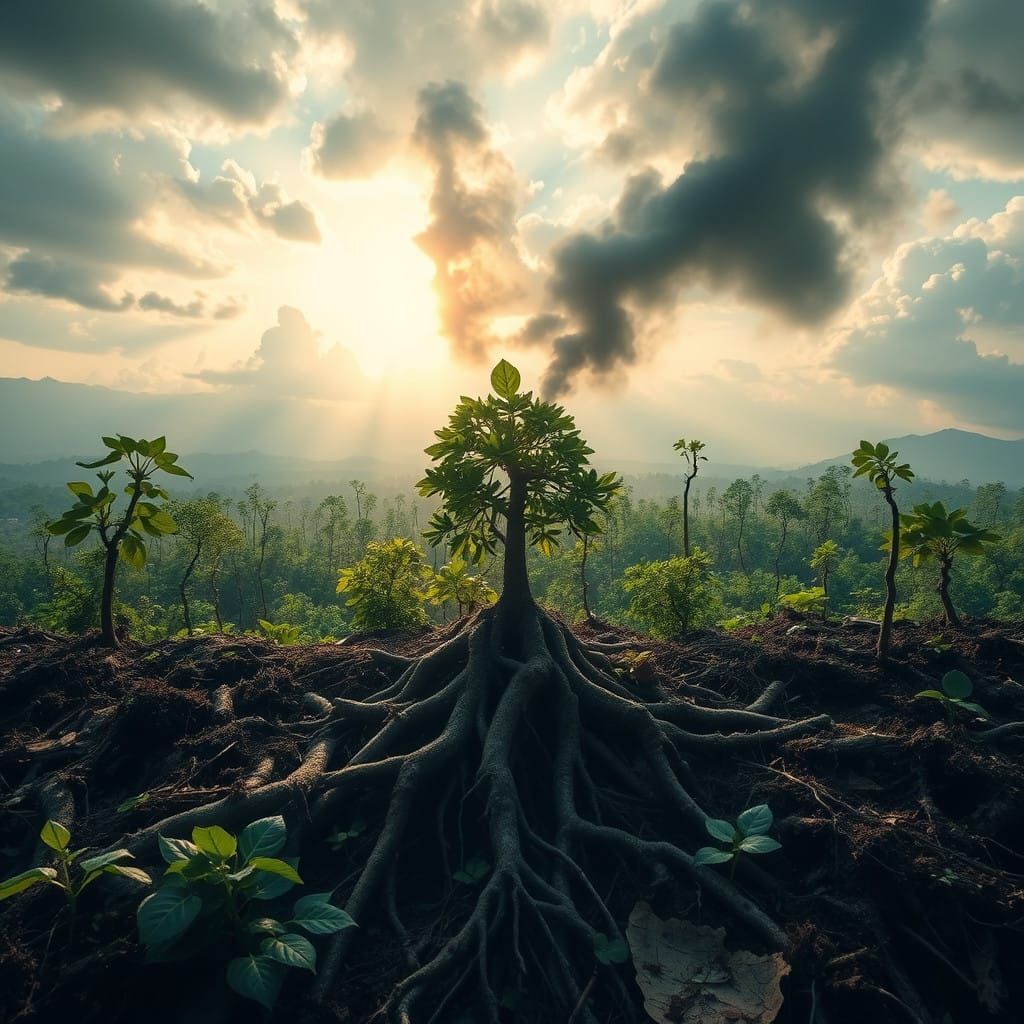Mother Nature Under Siege in Cyberpunk Landscape