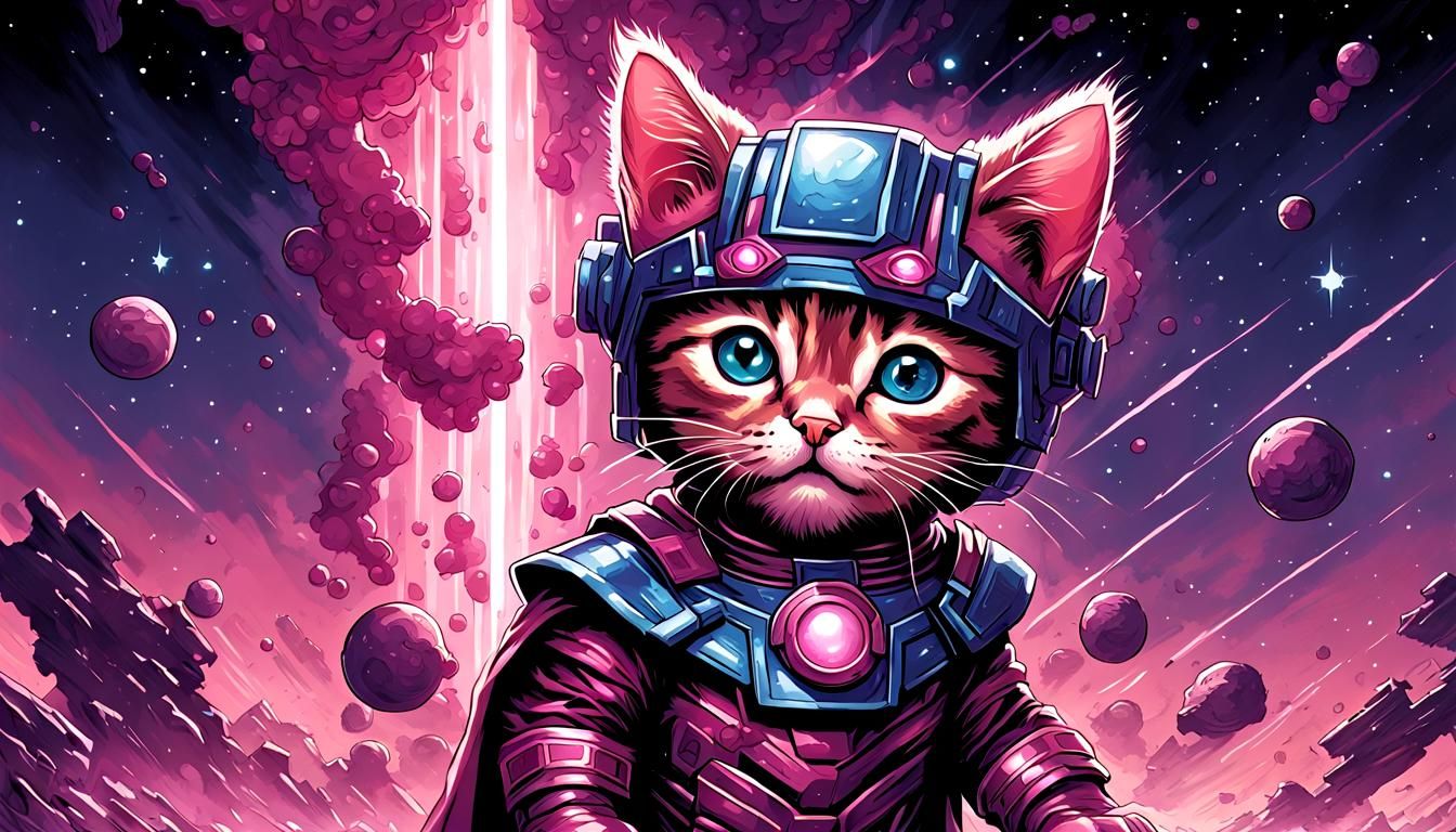 Kitten as Galactus in Comic Book Art Style