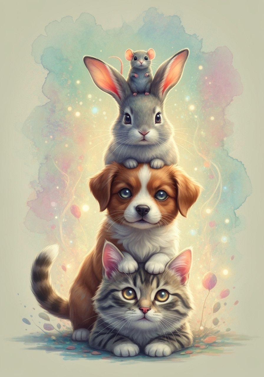 Whimsical Animal Stack Digital Painting