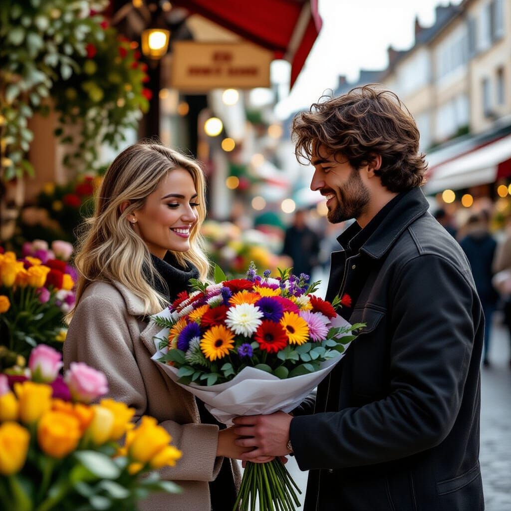 Man Buys Flowers at French Market for Friend