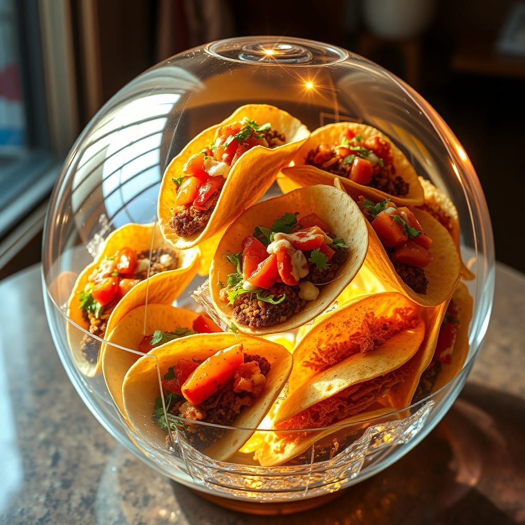 Crystal Globe Overflowing with Realistic Tacos in Photoreali...