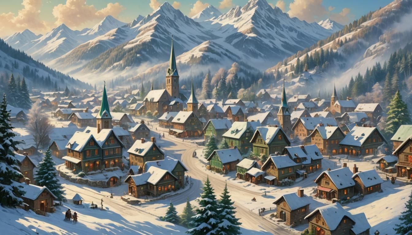 Quaint Christmas Village at Mountain Base