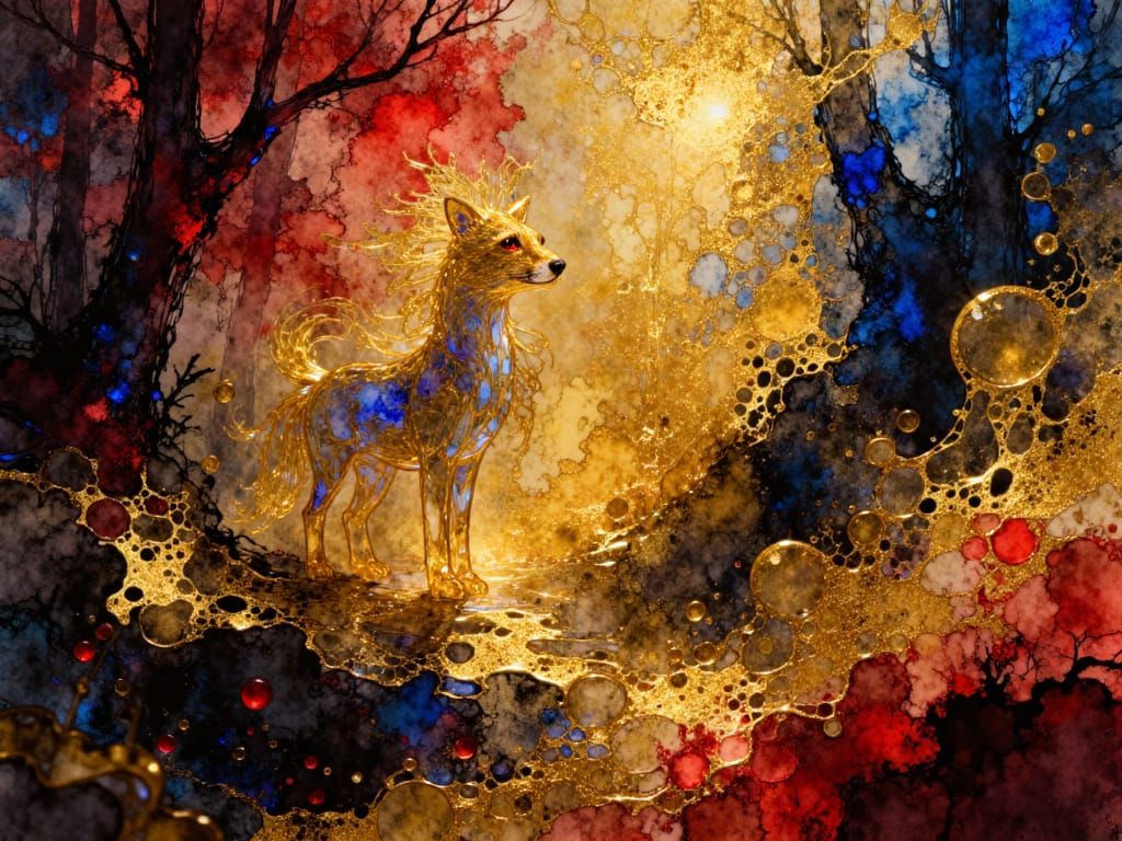 Aphrodite and the River of Fire in Surrealist Style