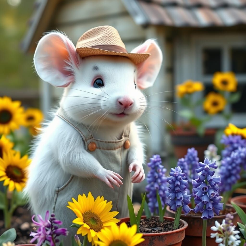 Charming White Mouse in Farmhouse Setting