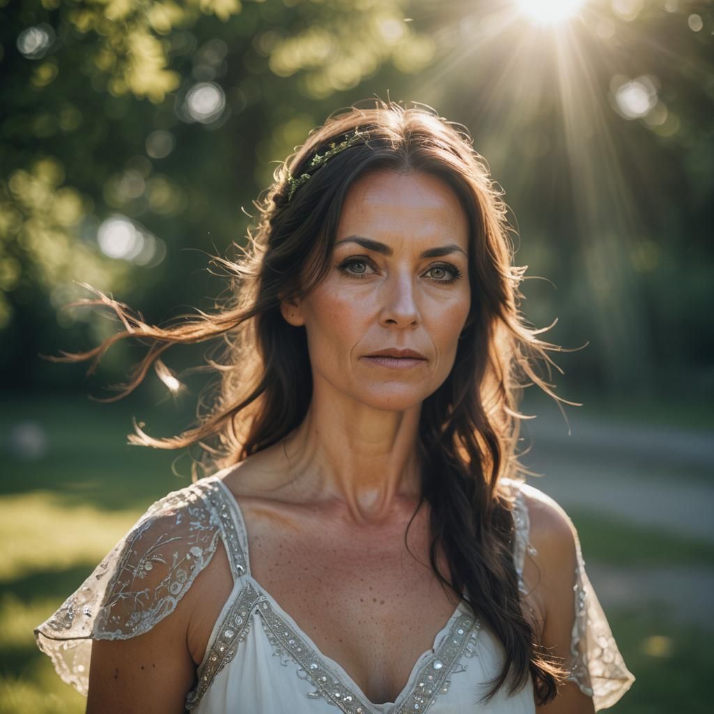 Brunette in Viking Dress with Transparent Effect