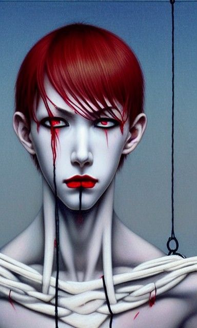 Androgynous Figure Bound in Barbed Wire: Horror Art