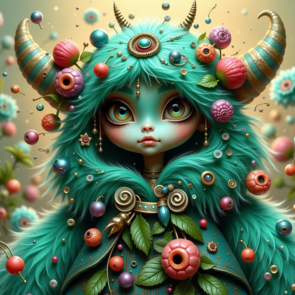 Whimsical Gingham Fae Monster in Vibrant Berry Colors