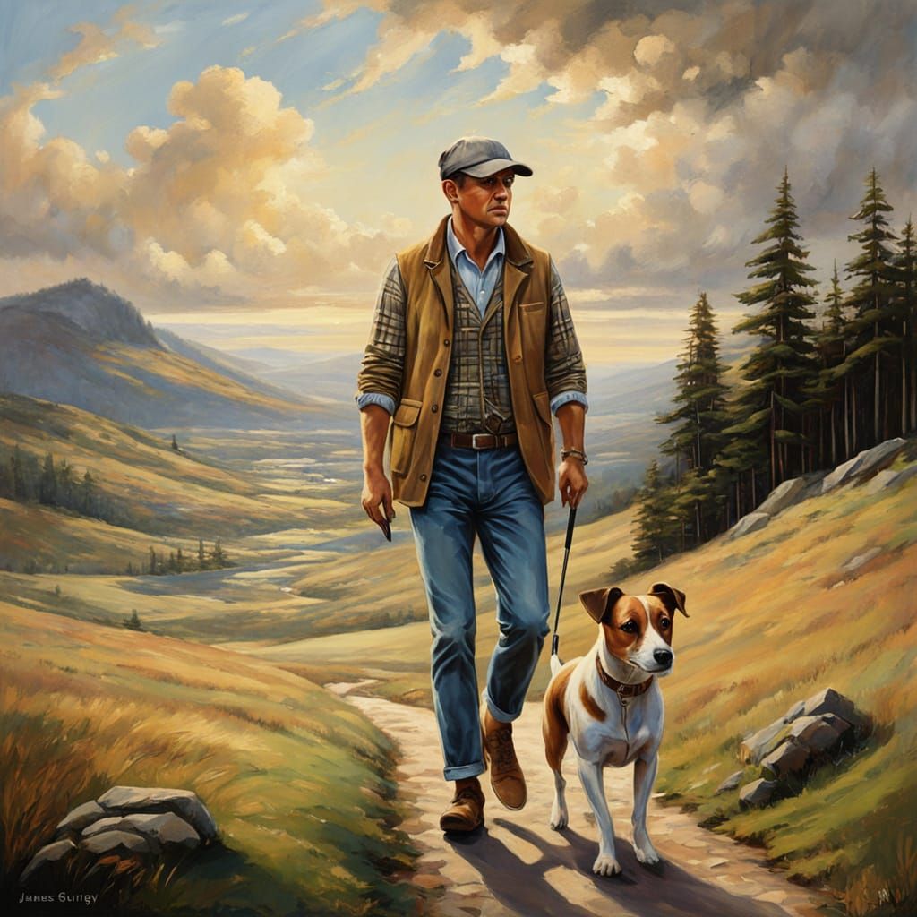 Highlands Walker: Oil Painting in English Romantic Style