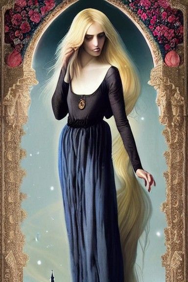 Androgynous Odalisque in Gothic Setting, Pre-Raphaelite Styl...