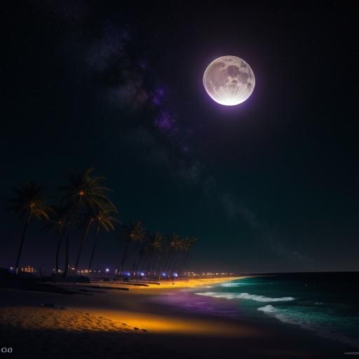 Cosmic Night Beach Fantasy Art in 8k