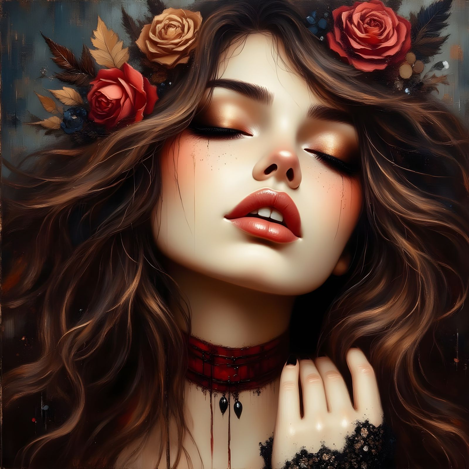 Romantic Goth Portrait with Rose Accents