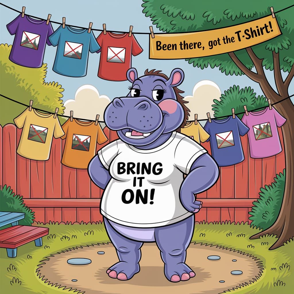 Playful Hippo in Backyard Caricature